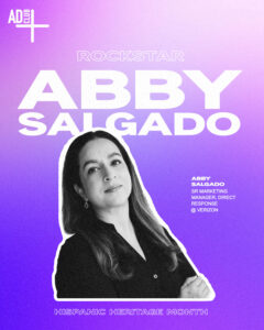 Rockstar Abby Salgado, Senior Marketing Manager, Direct Response followed by her headshot